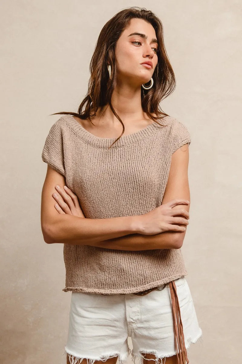 BiBi One Side Off Shoulder Knit Top - Tigbul's Variety Fashion Shop