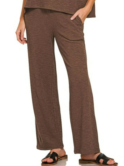 Zenana Slub Short Sleeve T-Shirt and Pants Set - Tigbul's Variety Fashion Shop