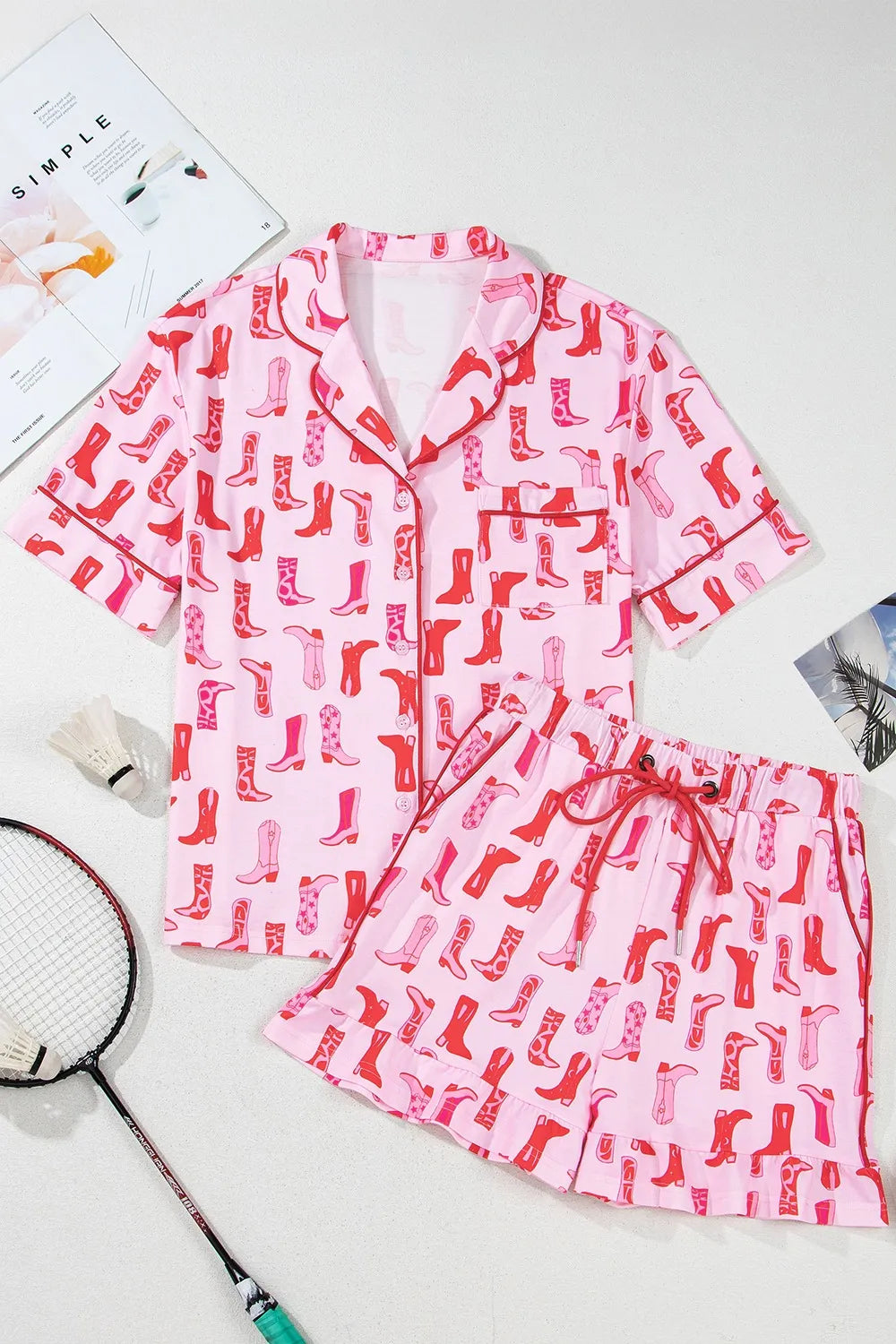 Cowgirl Boots Printed Shirt and Shorts Set - Tigbul's Variety Fashion Shop