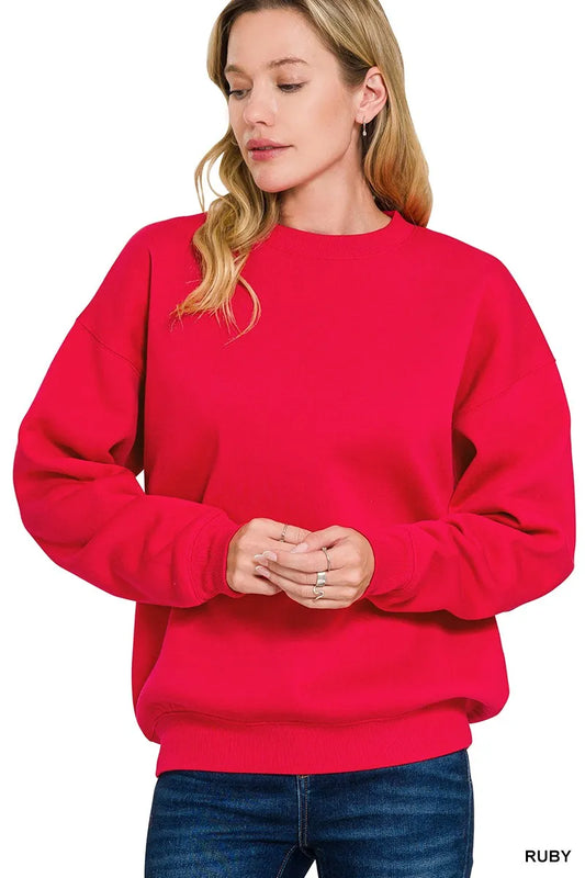 Zenana Fleece Crewneck Long Sleeve Sweatshirt - Tigbul's Variety Fashion Shop