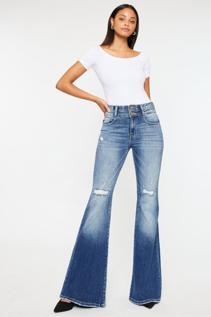 Kancan High Rise Wide Waistband Flare Bell Bottom Jeans - Tigbul's Variety Fashion Shop