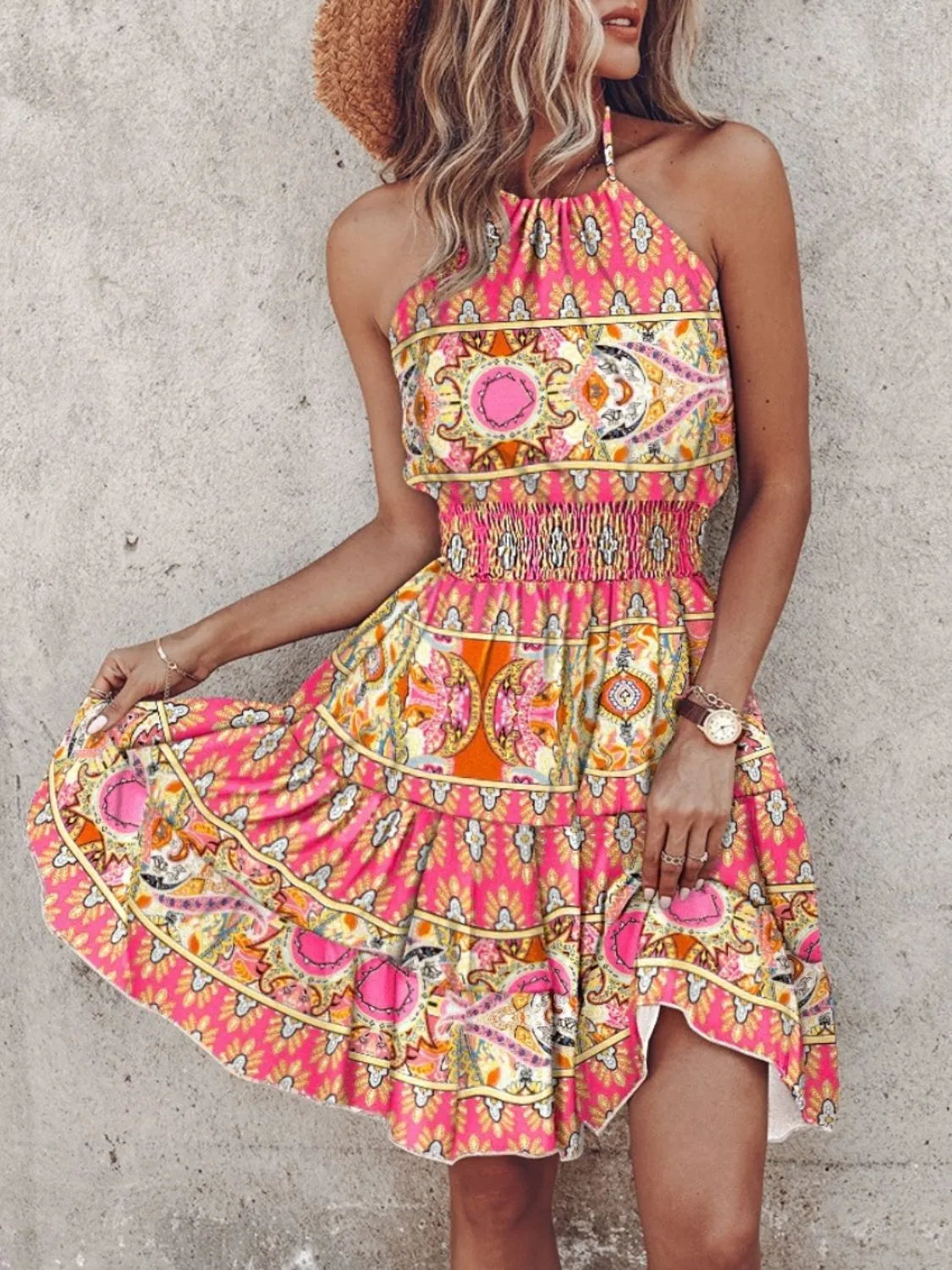 Paisley Print Halter Neck Mini Dress - Tigbul's Variety Fashion Shop