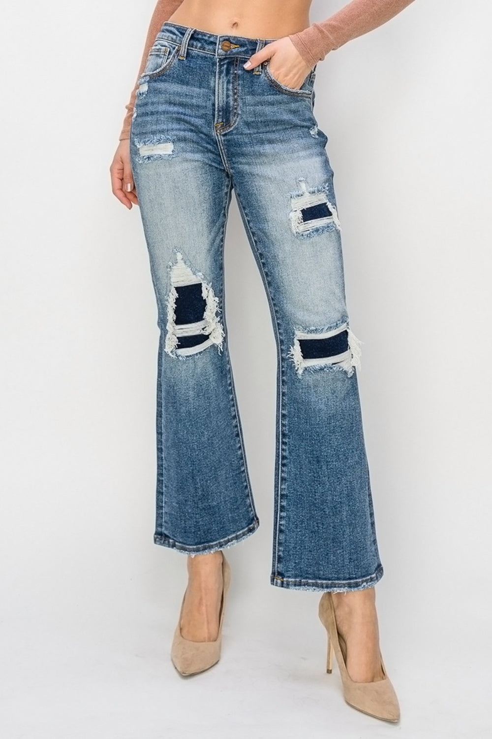 Risen Full Size High Rise Distressed Ankle Flare Jeans - Tigbul's Variety Fashion Shop