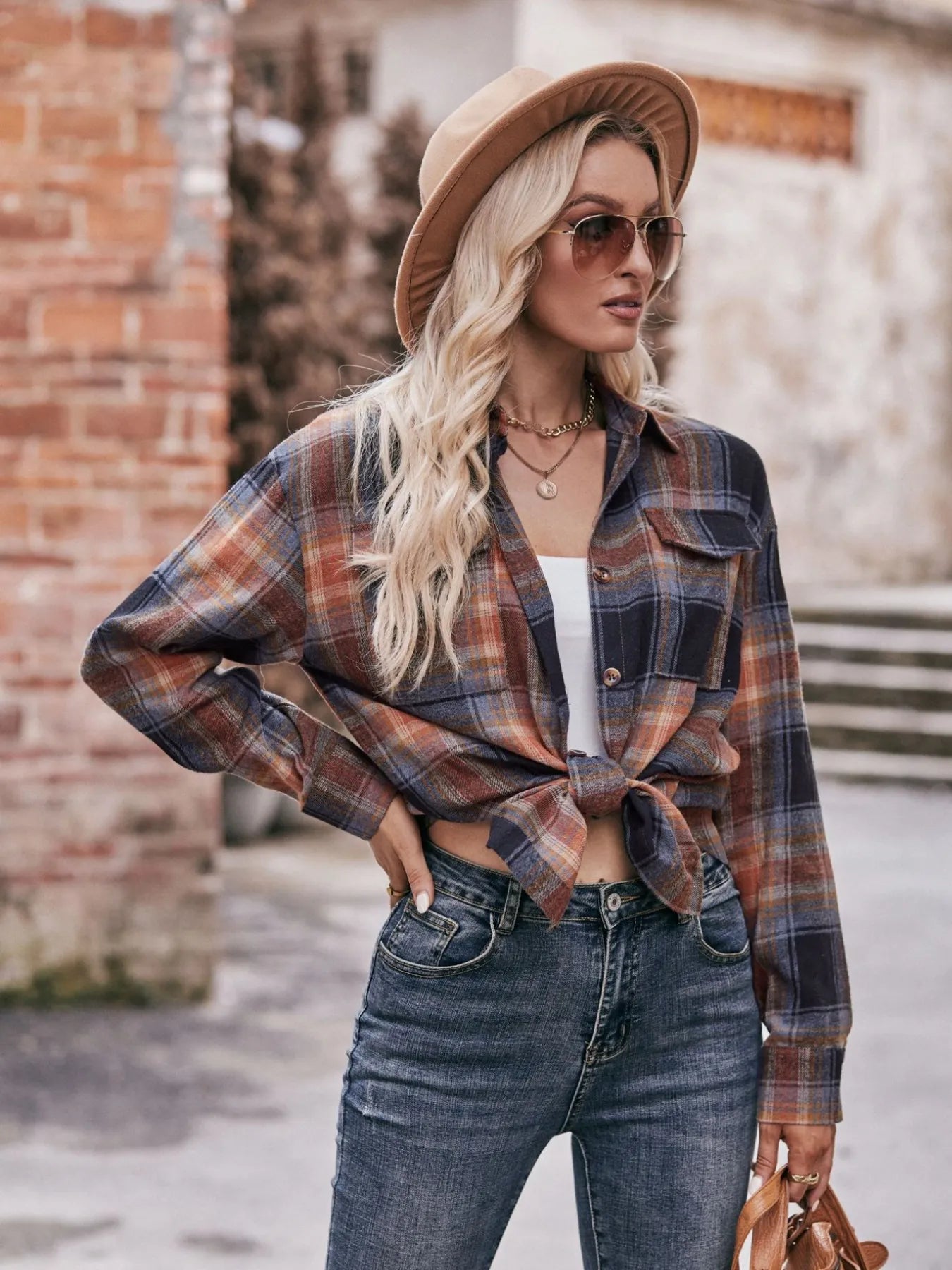Plaid Button-Down Long Sleeve Shirt - Tigbul's Variety Fashion Shop