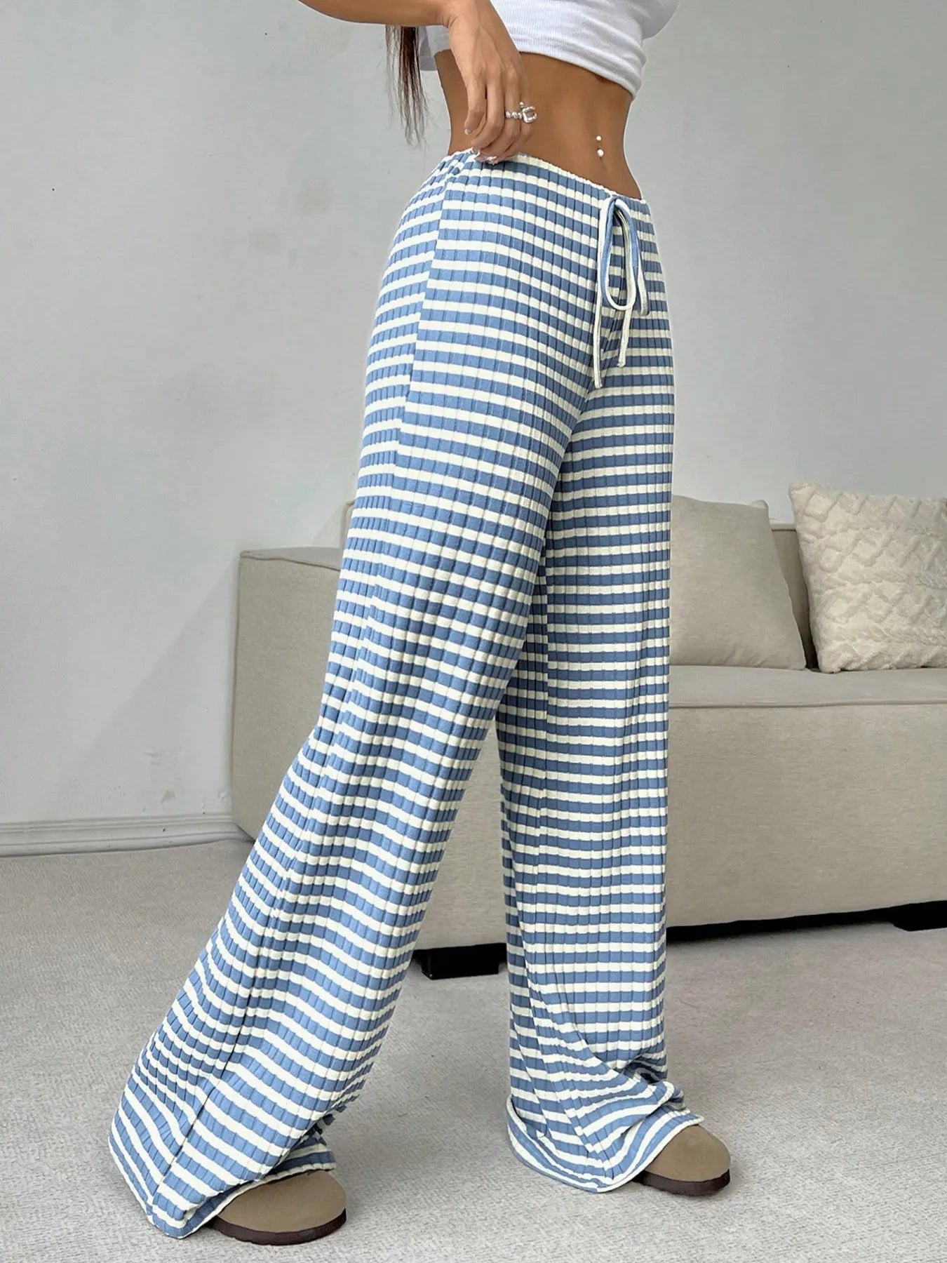 Striped Wide Leg Drawstring Pants - Tigbul's Variety Fashion Shop