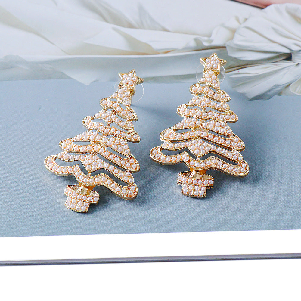 Rhinestone Alloy Christmas Tree Earrings - Tigbul's Variety Fashion Shop