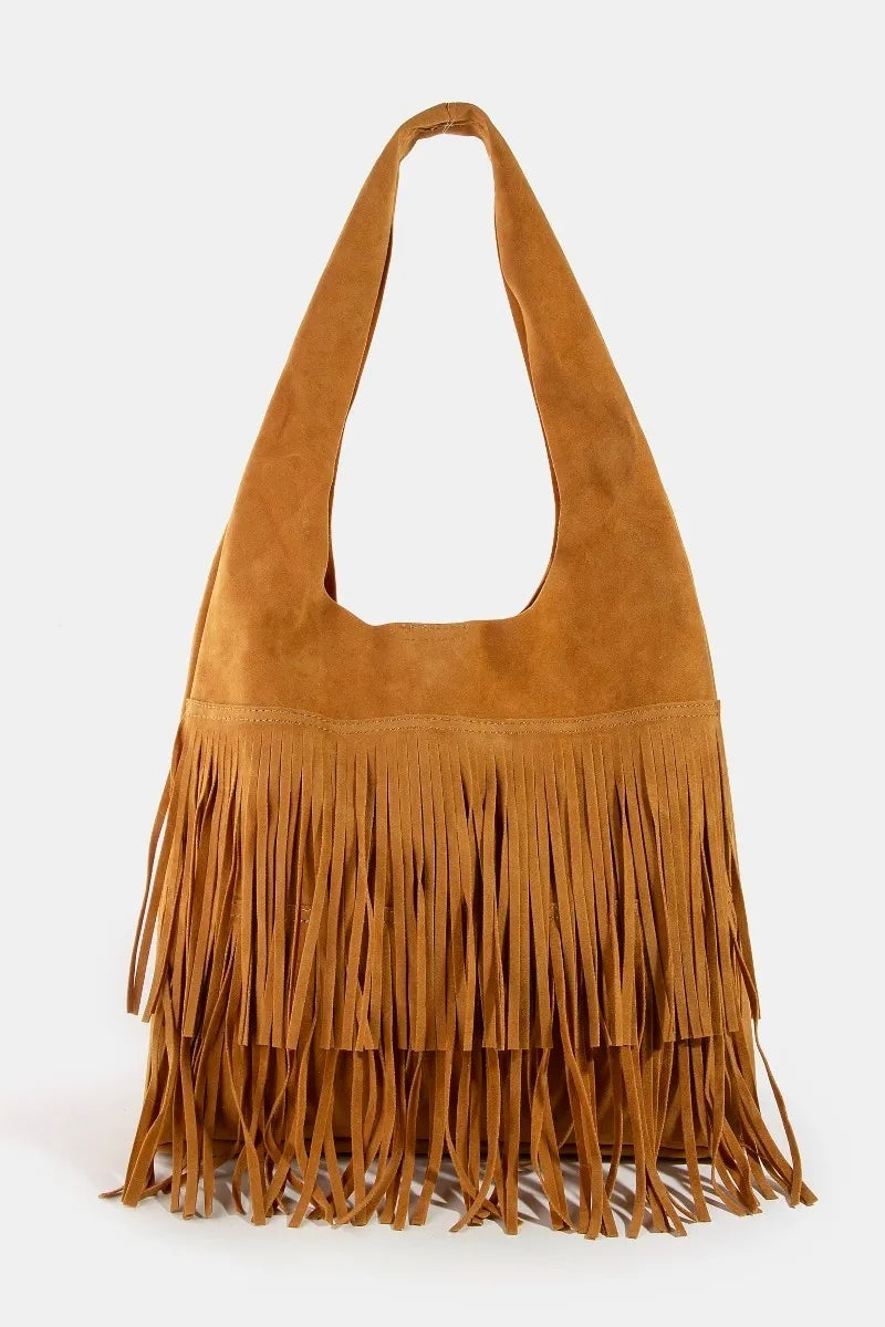 Fame Layered Fringe Detail Suede Hobo Bag - Tigbul's Variety Fashion Shop