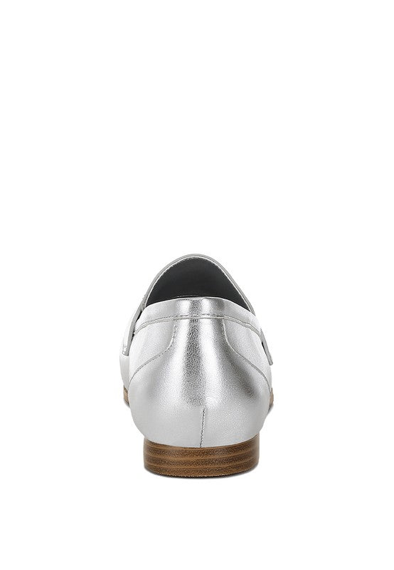Silver metallic loafer back view showing slip-on design