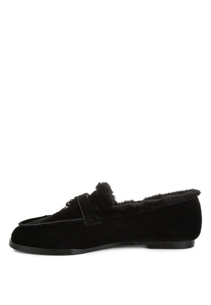 Ohrid Suede & Faux Fur Flat Loafers - Tigbul's Variety Fashion Shop