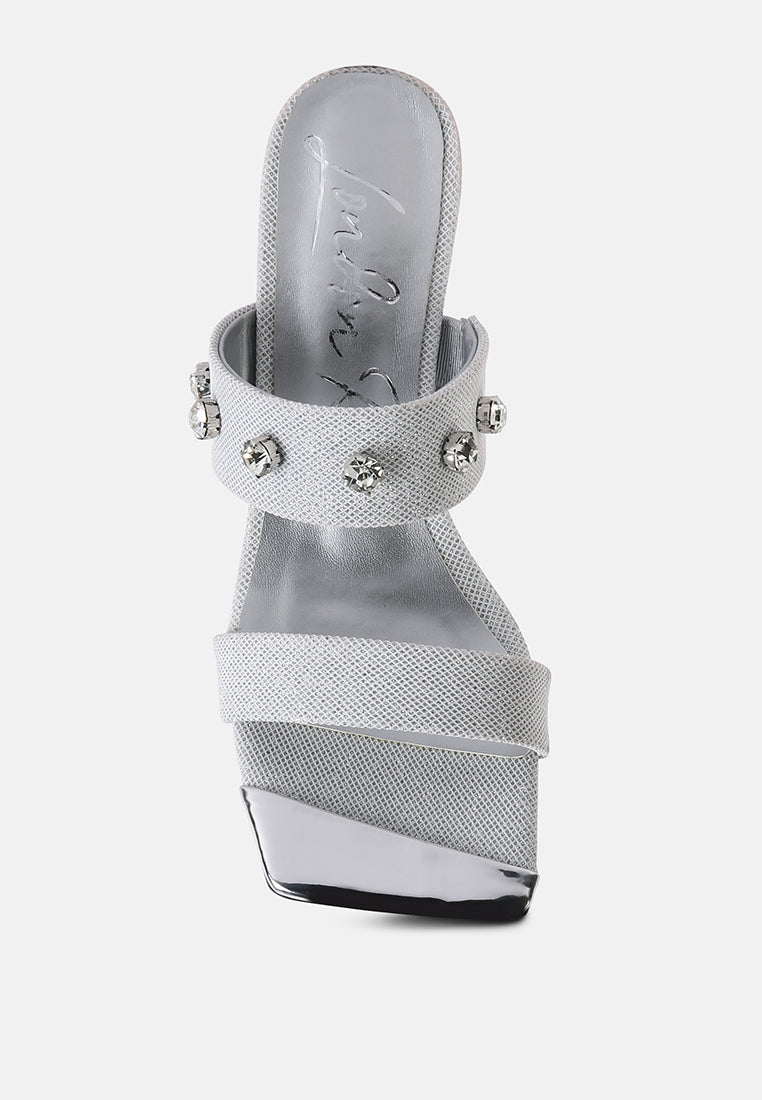 Edm Queen Diamante Embellished Glitter Sandals - Tigbul's Variety Fashion Shop