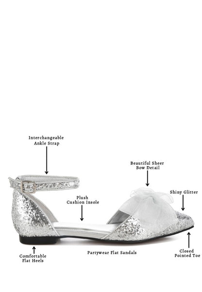 Clarice Sheer Bow Detail Glitter Flat Sandals - Tigbul's Variety Fashion Shop