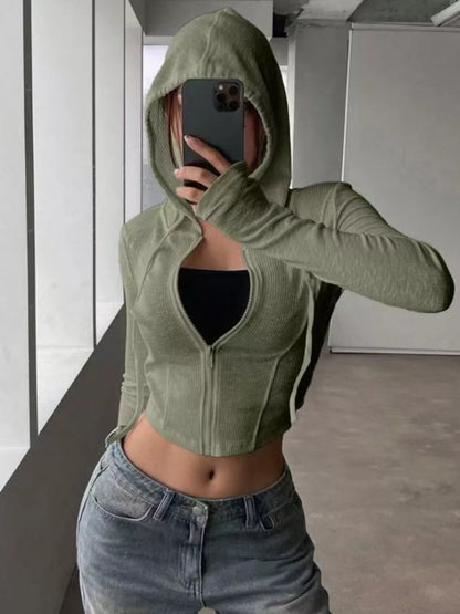 Ribbed Knit Cropped Zip-Up Outerwear - Tigbul's Variety Fashion Shop