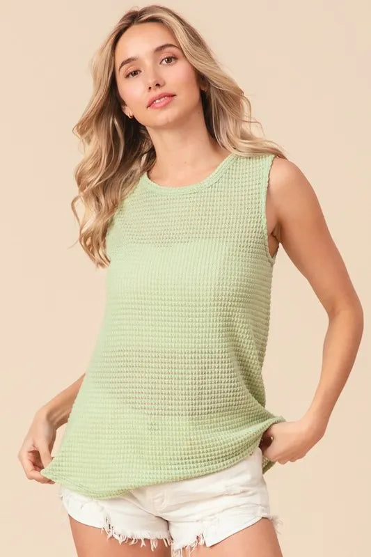 Popcorn Waffle Open Back Top with Tied Ribbon - Tigbul's Variety Fashion Shop