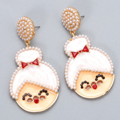 Rhinestone Alloy Mrs. Claus Earrings - Tigbul's Variety Fashion Shop