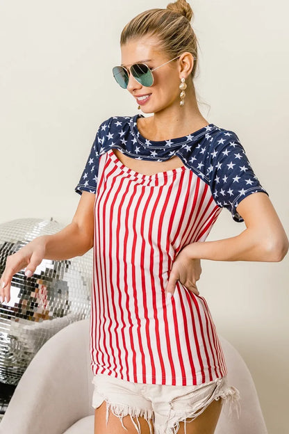 American Flag Theme Front Cut Out Top - Tigbul's Variety Fashion Shop