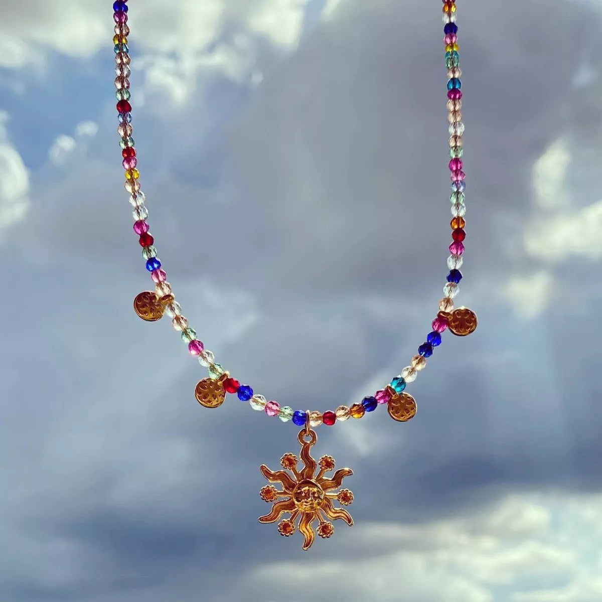 14K Gold-Plated Bead Sun Pendant Necklace - Tigbul's Variety Fashion Shop