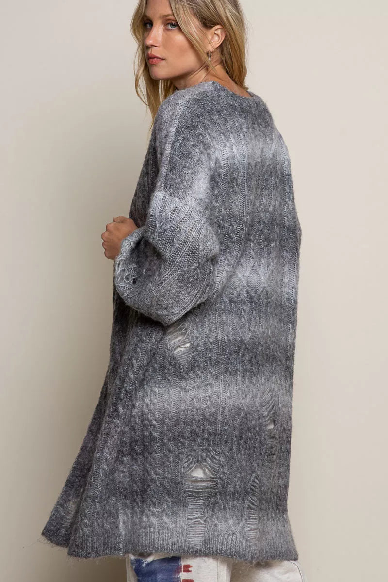 POL Distressed Cable-Knit Ombre Dying Cardigan - Tigbul's Variety Fashion Shop
