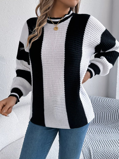 Color Block Round Neck Sweater - Tigbul's Variety Fashion Shop