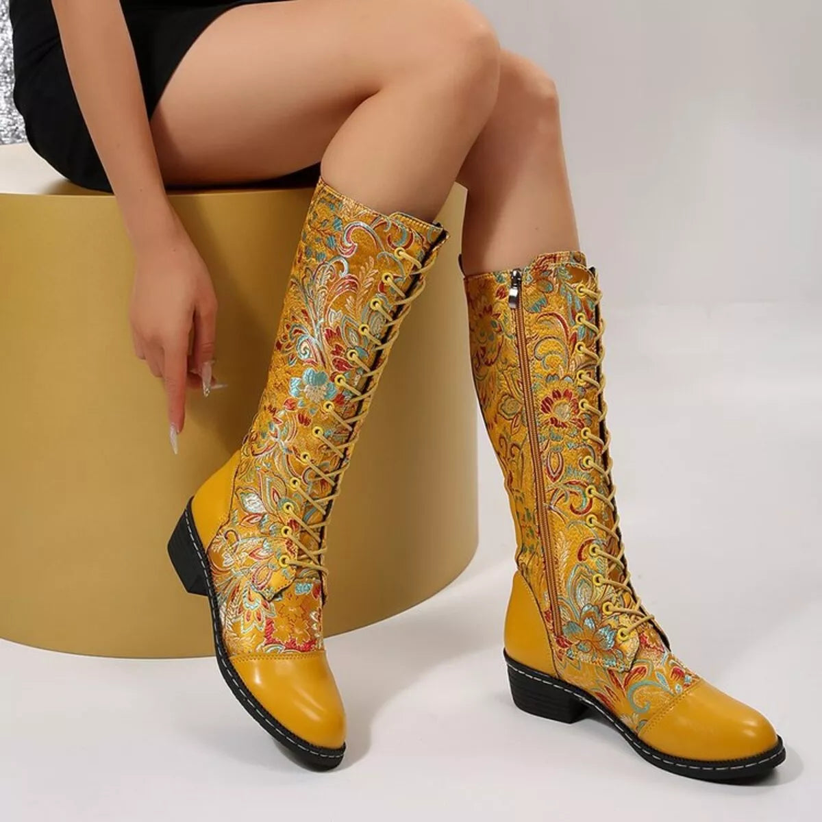 Lace Up Block Heels Boots - Tigbul's Variety Fashion Shop
