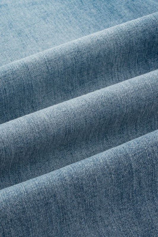 Dusk Blue denim fabric close-up for Addilyn Straight Loose Leg Jeans
