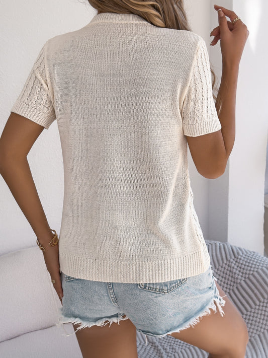 Cable Knit Button Down Short Sleeve Cardigan - Tigbul's Variety Fashion Shop