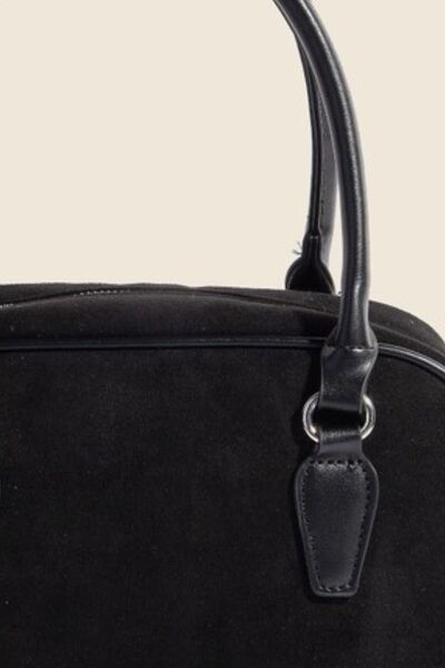 Black Faux Leather Handle Boxy Handbag - Tigbul's Variety Fashion Shop