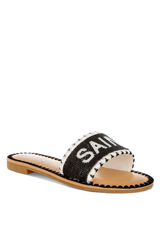 Luxe Getaway Beaded Saint Tropez Flat Slip Ons - Tigbul's Variety Fashion Shop
