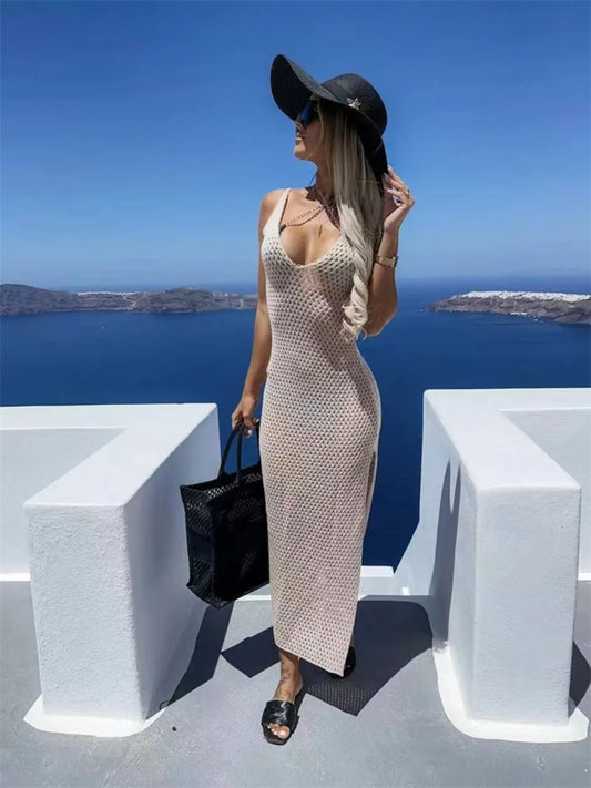 Openwork Slit Sweater Maxi Dress - Tigbul's Variety Fashion Shop