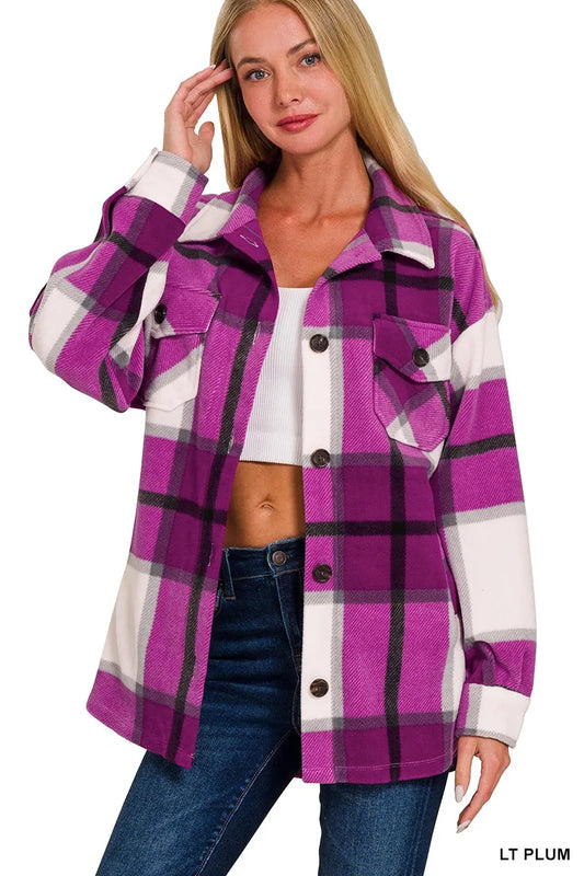 Zenana Oversized Plaid Fleece Shacket - Tigbul's Variety Fashion Shop