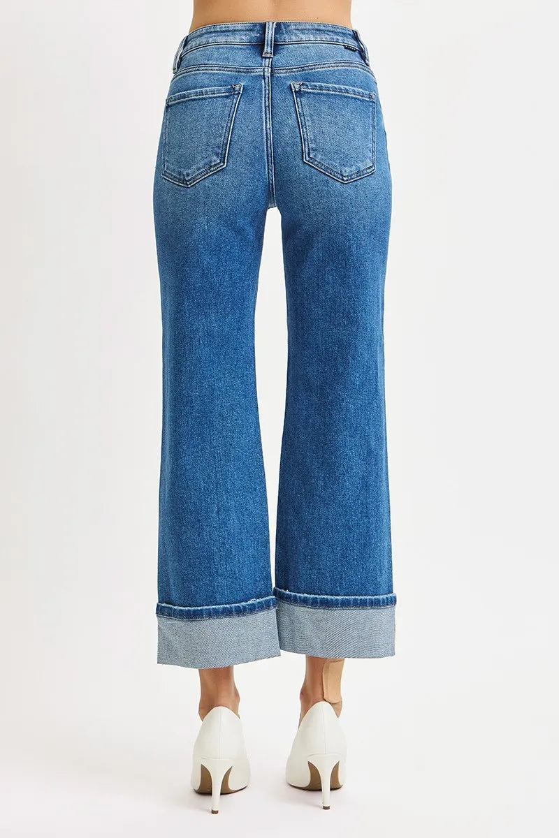 RISEN Mid Rise Crop Straight Cuffed Jeans - Tigbul's Variety Fashion Shop