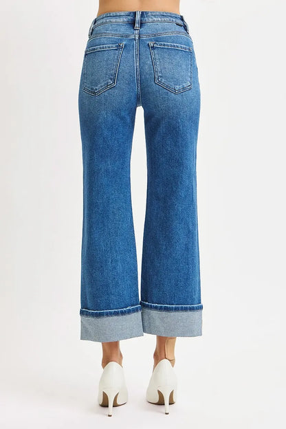 RISEN Mid Rise Crop Straight Cuffed Jeans - Tigbul's Variety Fashion Shop