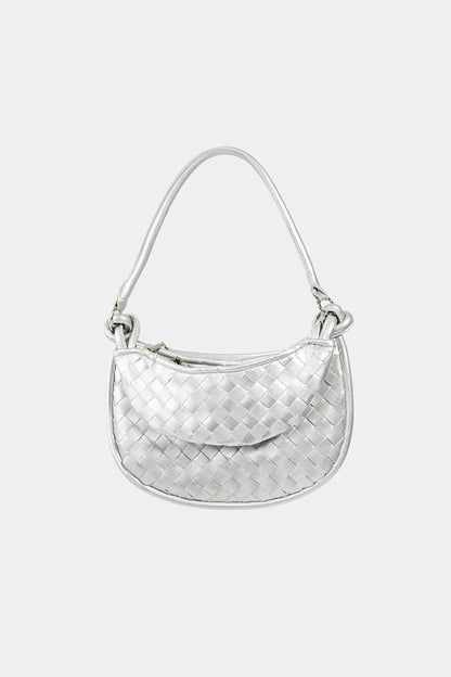 Fame PU Leather Basket Weave Half Moon Bag - Tigbul's Variety Fashion Shop