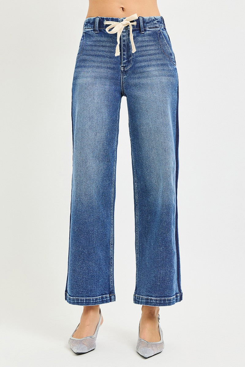 RISEN Elastic Band High Rise Cropped Wide Jeans - Tigbul's Variety Fashion Shop