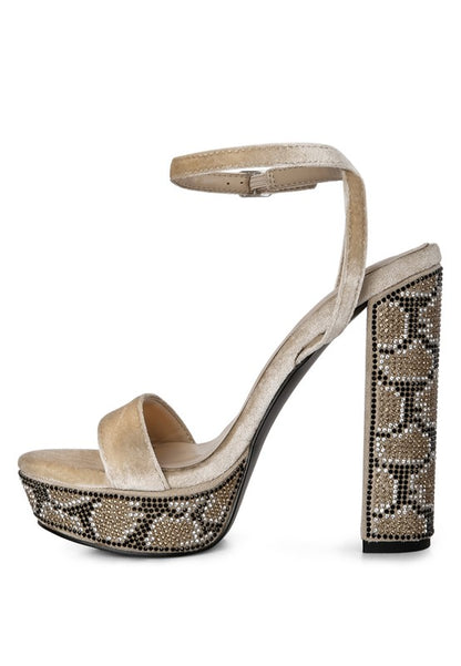 ZIRCON Diamante Studded High Block Heel Sandals - Tigbul's Variety Fashion Shop