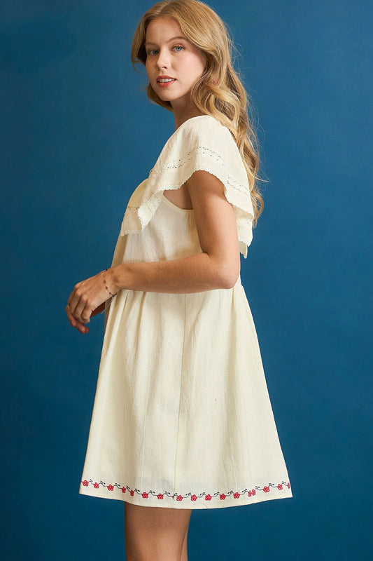 Umgee Embroidered Floral Flutter Sleeve Mini Dress - Tigbul's Variety Fashion Shop