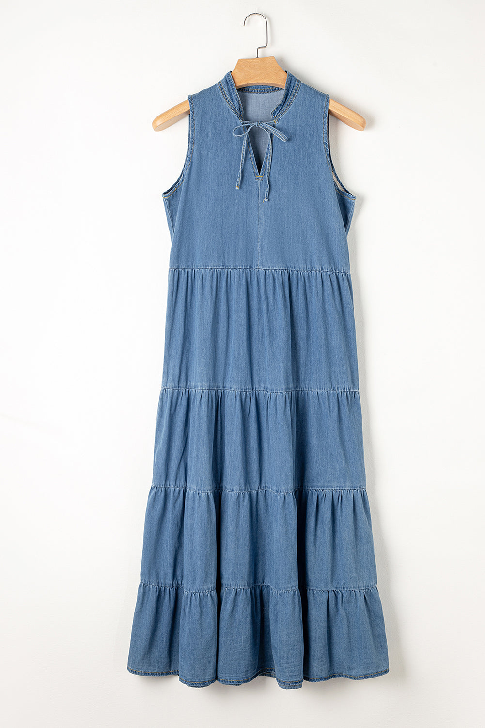 Tie Neck Sleeveless Denim Dress - Tigbul's Variety Fashion Shop