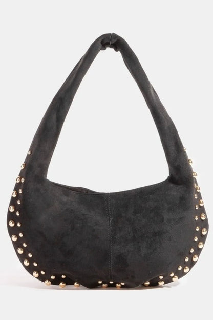 Fame Metallic Studded Faux Suede Hand Bag - Tigbul's Variety Fashion Shop