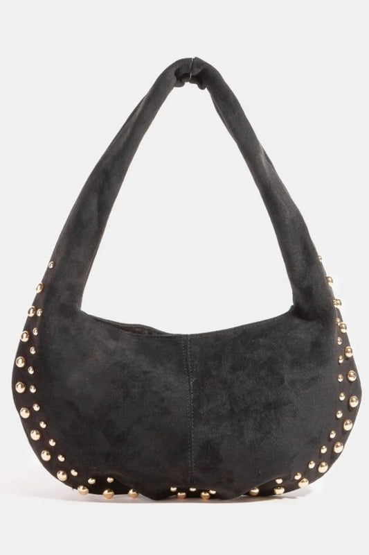 Fame Metallic Studded Faux Suede Hand Bag - Tigbul's Variety Fashion Shop