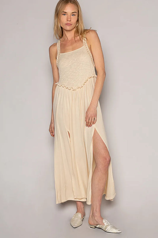POL Frill Slit Square Neck Cami Dress - Tigbul's Variety Fashion Shop