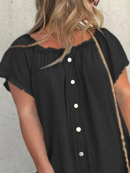 Full Size Raw Hem Mini Denim Dress Plus Size - Tigbul's Variety Fashion Shop