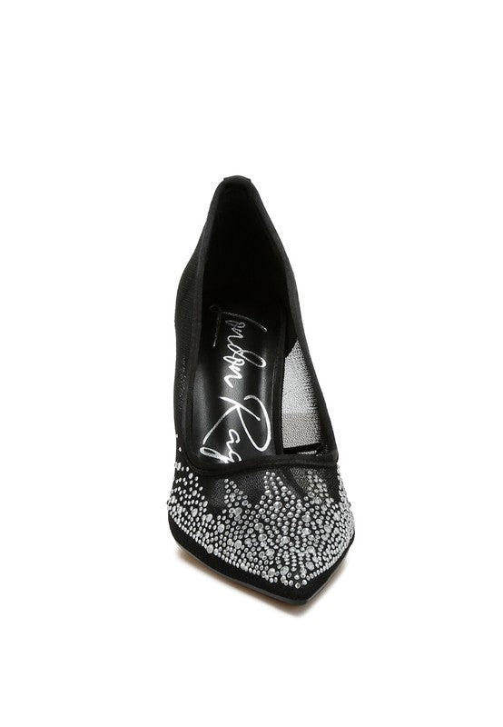 High Ball Mesh Rhinestone Stiletto Pumps - Tigbul's Variety Fashion Shop