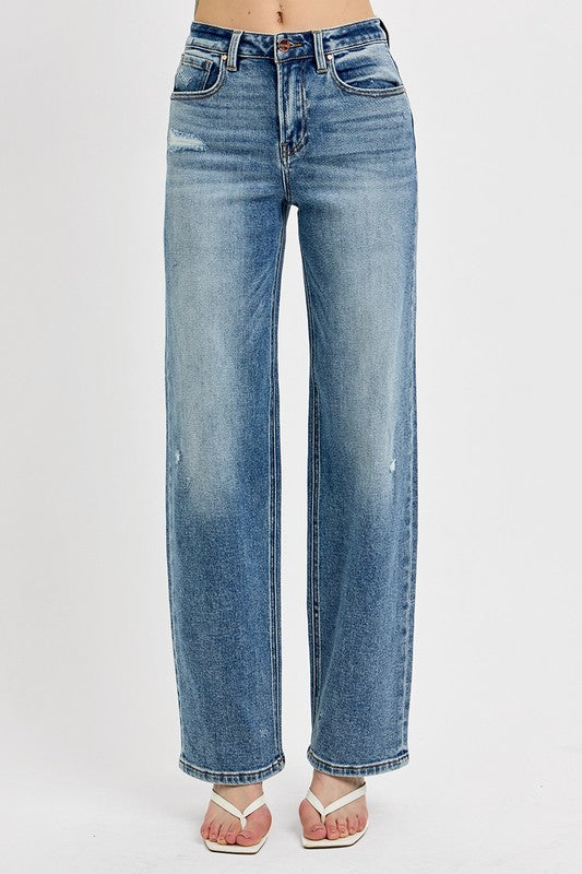 Blue Distressed Wide Leg Jeans - Tigbul's Variety Fashion Shop