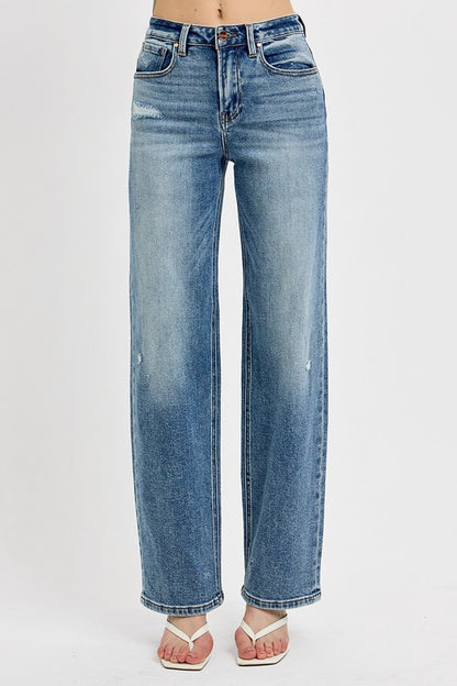 Blue Distressed Wide Leg Jeans - Tigbul's Variety Fashion Shop