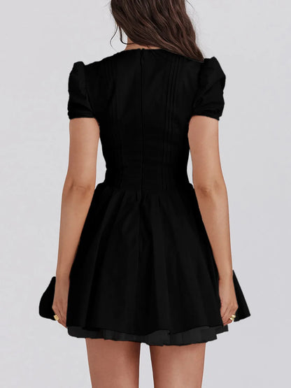 V-Neck Short Sleeve Mini Dress - Tigbul's Variety Fashion Shop