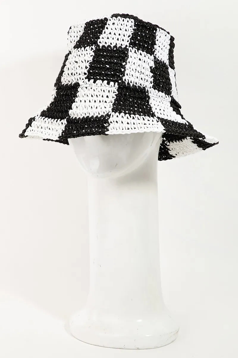 Fame Checkered Pattern Knit Bucket Hat - Tigbul's Variety Fashion Shop