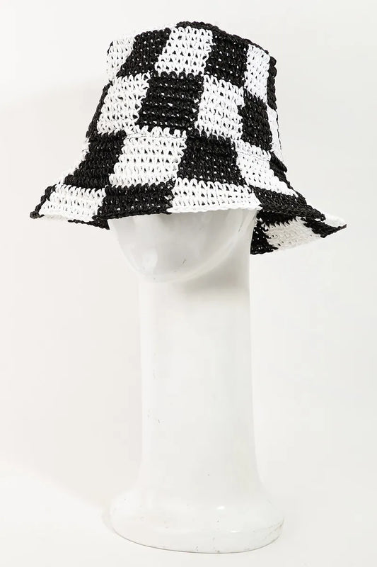 Fame Checkered Pattern Knit Bucket Hat - Tigbul's Variety Fashion Shop