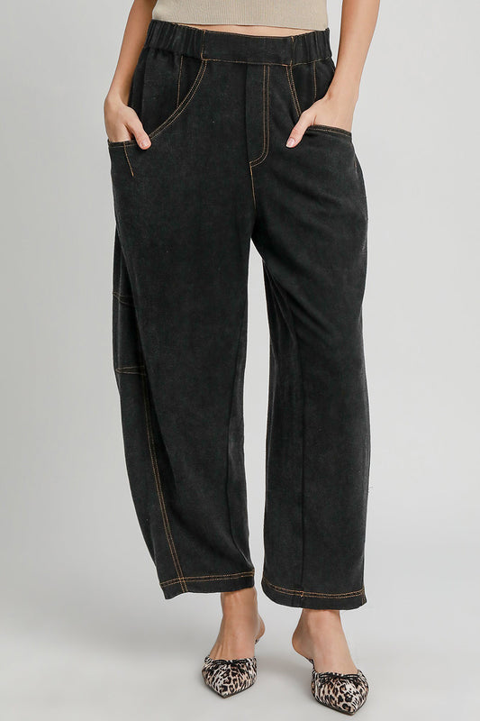 Black Elastic Waist Baggy Fit Pants with Pockets - Tigbul's Variety Fashion Shop