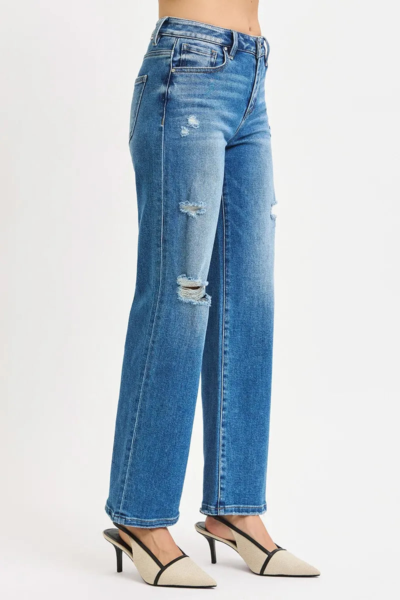 RISEN Full Size High Rise Ankle Straight Front Body Distressed Jeans Plus Size - Tigbul's Variety Fashion Shop