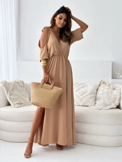 Tied Shoulder Slit Maxi Dress - Tigbul's Variety Fashion Shop
