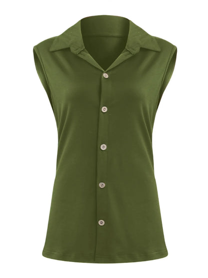 Button Down Sleeveless Top - Tigbul's Variety Fashion Shop